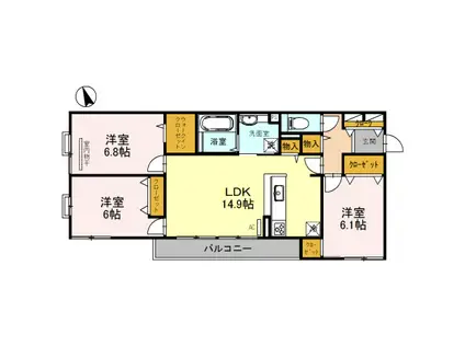 東海道本線 摂津富田駅 徒歩60分 3階建 築9年(3LDK/2階)の間取り写真