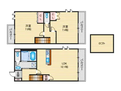 グランドゥール2(2LDK/1階)の間取り写真