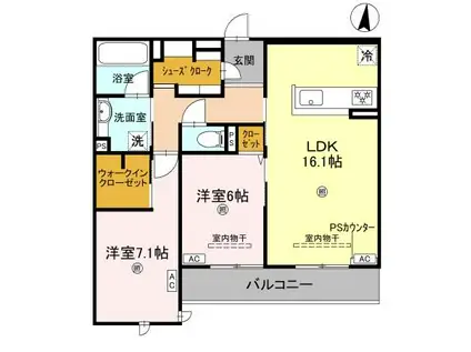 ロンジェヴィータ(2LDK/3階)の間取り写真