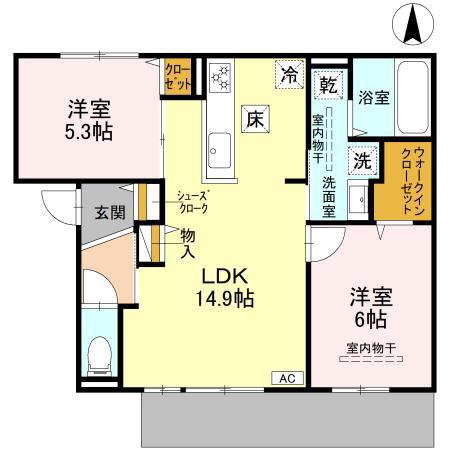 D-RESIDENCE高槻市下田部A棟(2LDK/1階)の間取り写真