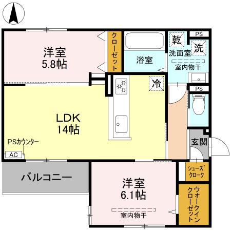 D-RESIDENCE高槻市下田部B(2LDK/2階)の間取り写真