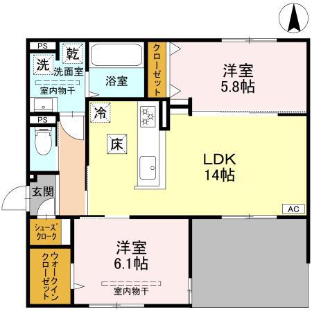 D-RESIDENCE高槻市下田部B(2LDK/3階)の間取り写真