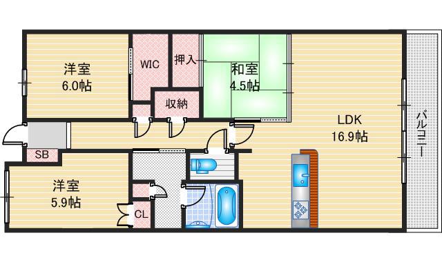 BRILLIA CITY千里丘(3LDK/2階)の間取り写真