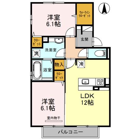 セジュール主原(2LDK/2階)の間取り写真