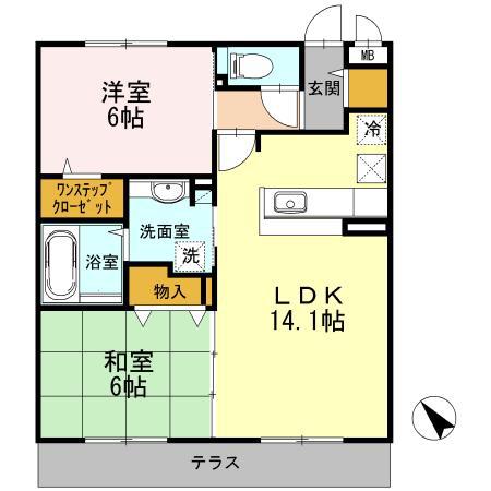 サンフラワー千里王子B棟(2LDK/1階)の間取り写真