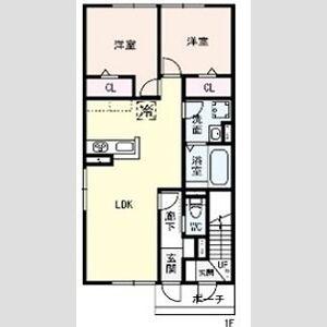 高槻市古曽部町ハイツB棟(2LDK/1階)の間取り写真