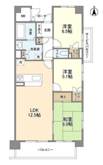 UURコート茨木東中条(3LDK/1階)の間取り写真