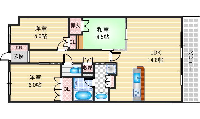 ローレルスクエア健都ザ・テラス(3LDK/5階)の間取り写真