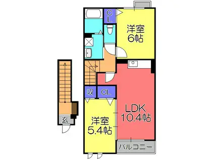 サニーハウスHAGIWARAII(2LDK/2階)の間取り写真