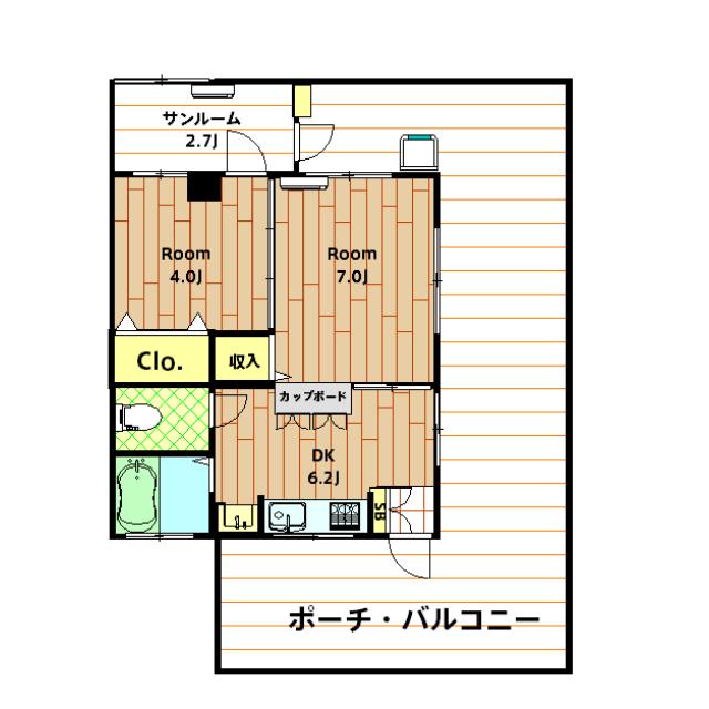 イヨヤコーポ(2SK/3階)の間取り写真