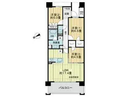 ライオンズ芦屋グランフォート(3LDK/5階)の間取り写真