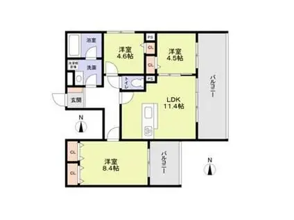 門戸厄神・M社計画工事(3LDK/2階)の間取り写真