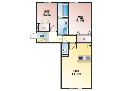 エムライズ西宮(2LDK/2階)の間取り写真