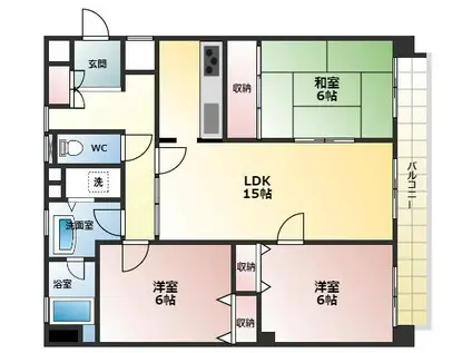 南甲子園ハイツ(3LDK/3階)の間取り写真