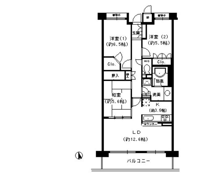 甲子園六石町ハイツ(3LDK/2階)の間取り写真