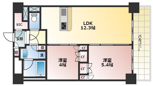 ブランシエスタ西宮(2LDK/9階)の間取り写真