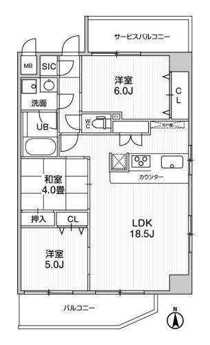 LA DOUCEUR西宮北口(3LDK/5階)の間取り写真