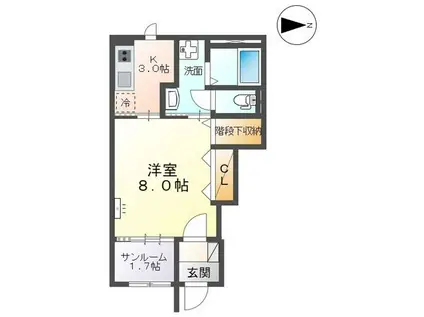 富山地鉄富山港線 奥田中学校前駅 徒歩7分 2階建 築2年(1K/1階)の間取り写真