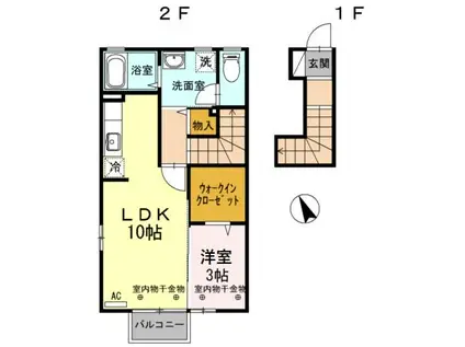 富山地鉄富山港線 越中中島駅 徒歩9分 2階建 築12年(1LDK/2階)の間取り写真