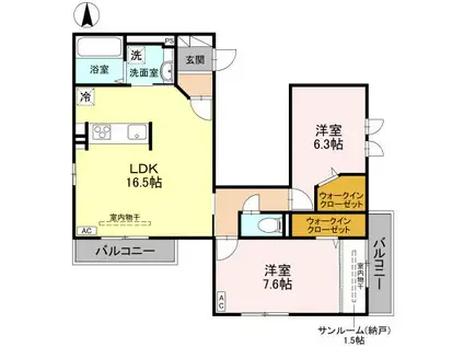 富山地鉄富山市内線 小泉町駅(富山) 徒歩7分 3階建 築1年(2LDK/2階)の間取り写真