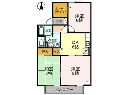 城端線 油田駅 徒歩17分 2階建 築28年(3DK/2階)の間取り写真