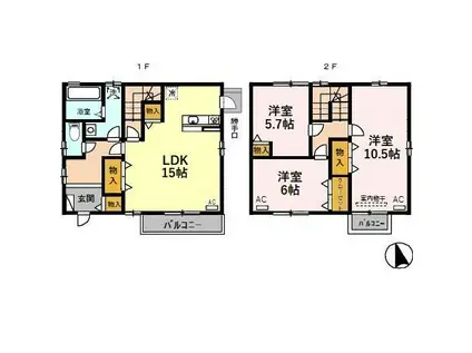 富山地鉄富山港線 下奥井駅 徒歩2分 2階建 築17年(3LDK)の間取り写真