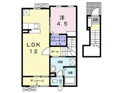 富山地鉄不二越上滝 南富山駅 徒歩39分 2階建 築15年(1LDK/2階)の間取り写真
