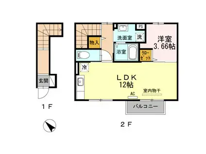 万葉線 末広町駅(富山) 徒歩28分 2階建 築13年(1LDK/2階)の間取り写真