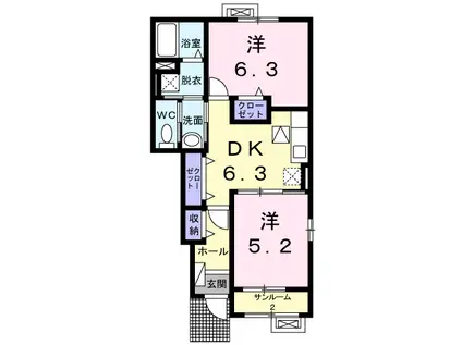 富山地鉄本線 越中荏原駅 徒歩31分 2階建 築17年(2DK/1階)の間取り写真