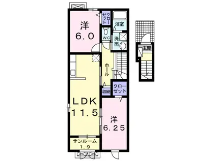 氷見線 能町駅 徒歩23分 2階建 築10年(2LDK/2階)の間取り写真