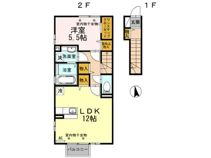 富山地鉄本線 東新庄駅 徒歩18分 2階建 築12年(1LDK/2階)の間取り写真