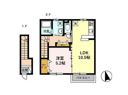 万葉線 志貴野中学校前駅 徒歩10分 2階建 築18年(1LDK/2階)の間取り写真