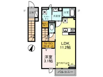 富山地鉄不二越上滝 上堀駅 徒歩13分 2階建 築3年(1LDK/2階)の間取り写真