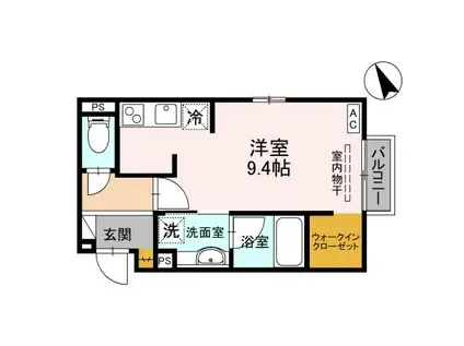 富山地鉄富山市内線 富山大学前駅 徒歩3分 2階建 築1年(ワンルーム/2階)の間取り写真