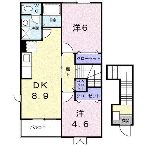 高山本線 東八尾駅 徒歩36分 2階建 築23年(2DK/2階)の間取り写真