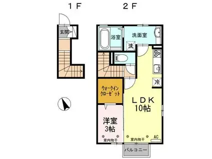 万葉線 新能町駅 徒歩8分 2階建 築10年(1LDK/2階)の間取り写真
