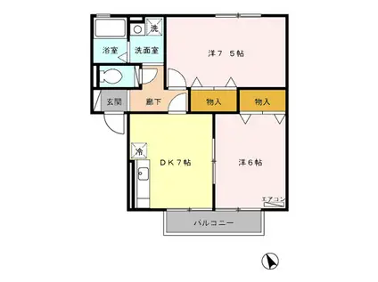 城端線 福光駅 徒歩16分 2階建 築23年(2DK/2階)の間取り写真