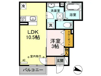 城端線 砺波駅 徒歩14分 2階建 築9年(1LDK/1階)の間取り写真