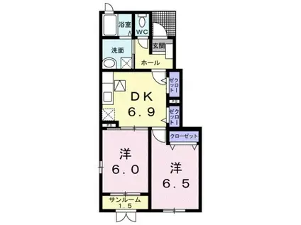 富山地鉄不二越上滝 大泉駅(富山) 徒歩31分 2階建 築17年(2DK/1階)の間取り写真
