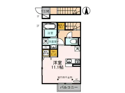 富山地鉄不二越上滝 上堀駅 徒歩24分 2階建 築6年(ワンルーム/2階)の間取り写真