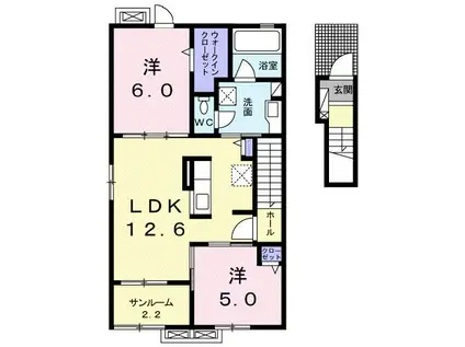 氷見線 能町駅 徒歩9分 2階建 築6年(2LDK/2階)の間取り写真