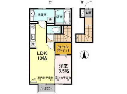 あいの風とやま鉄道 新富山口駅 徒歩20分 2階建 築10年(1LDK/2階)の間取り写真