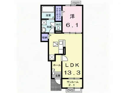富山地鉄不二越上滝 小杉駅(地鉄) 徒歩2分 2階建 築2年(1LDK/1階)の間取り写真