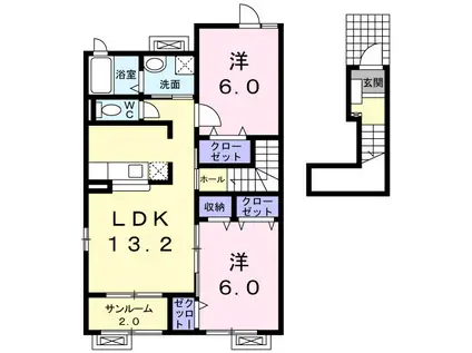 富山地鉄富山市内線 堀川小泉駅 徒歩27分 2階建 築18年(2LDK/2階)の間取り写真