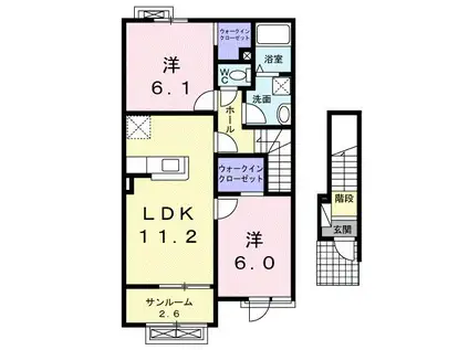 城端線 高儀駅 徒歩55分 2階建 築14年(2LDK/2階)の間取り写真