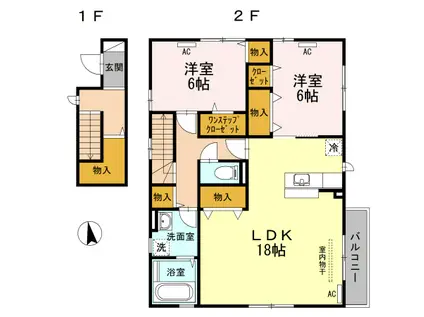 富山地鉄本線 東新庄駅 徒歩35分 2階建 築17年(2LDK/2階)の間取り写真