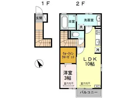 高山本線 西富山駅 徒歩20分 2階建 築10年(1LDK/2階)の間取り写真
