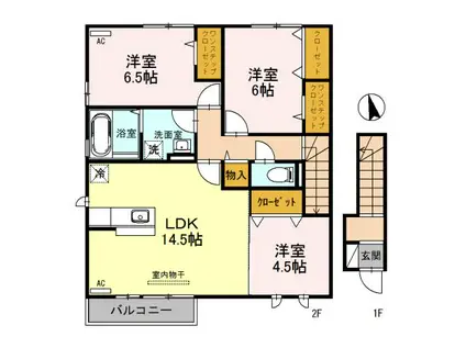 富山地鉄不二越上滝 朝菜町駅 徒歩21分 2階建 築16年(3LDK/2階)の間取り写真