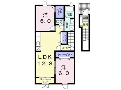 富山地鉄不二越上滝 大泉駅(富山) 徒歩31分 2階建 築17年(2LDK/2階)の間取り写真