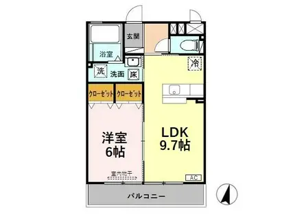グレイス戸出(1LDK/1階)の間取り写真